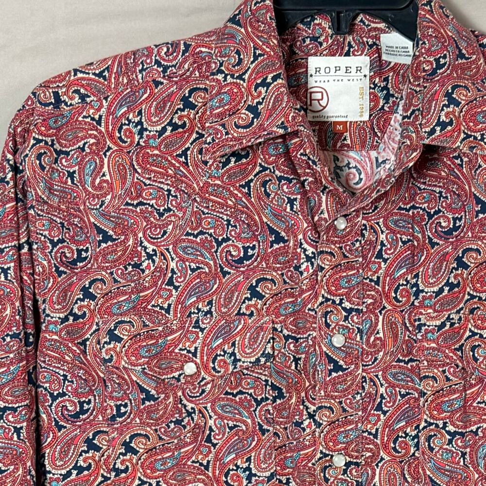 Roper Paisley pearl snap Western Shirt women’s medium salmon color - Picture 3 of 5